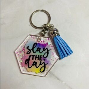 Colorful Hexagon Key Holder with Blue Tassel
